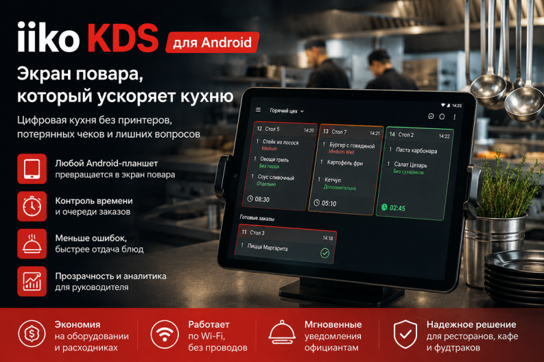 Экран повара iiko KDS для Android: как отказаться от кухонных принтеров и ускорить работу кухни